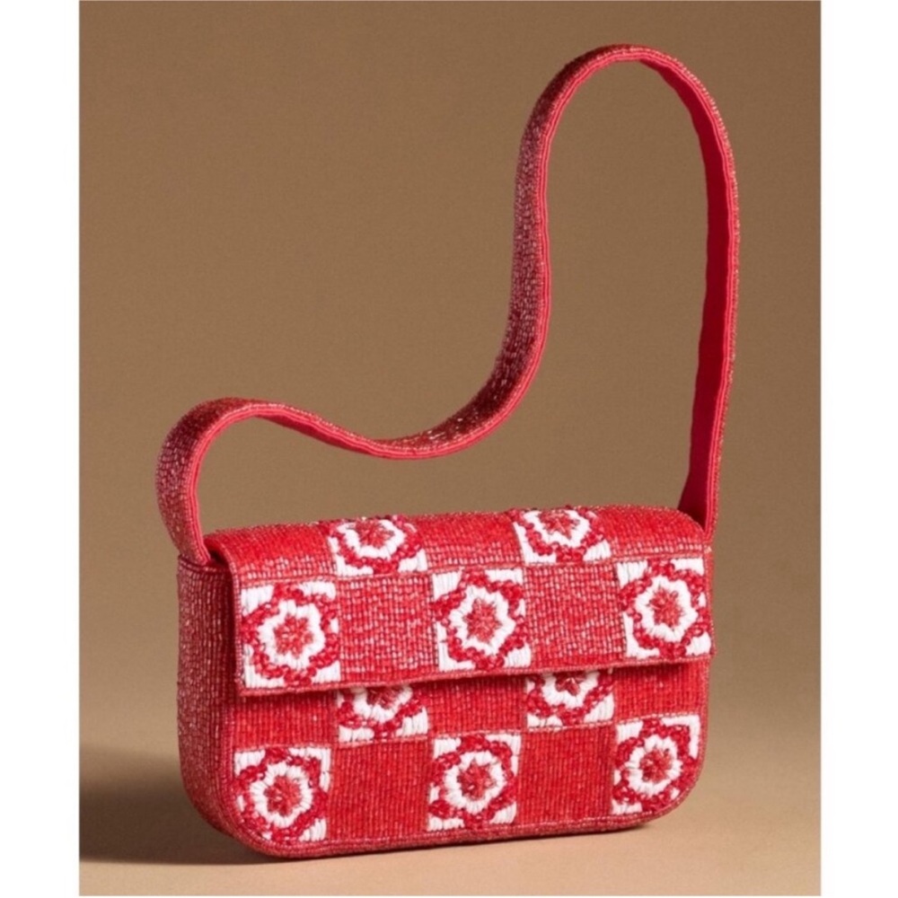 Anthropologie Red and White Fiona Beaded Bag, NWT